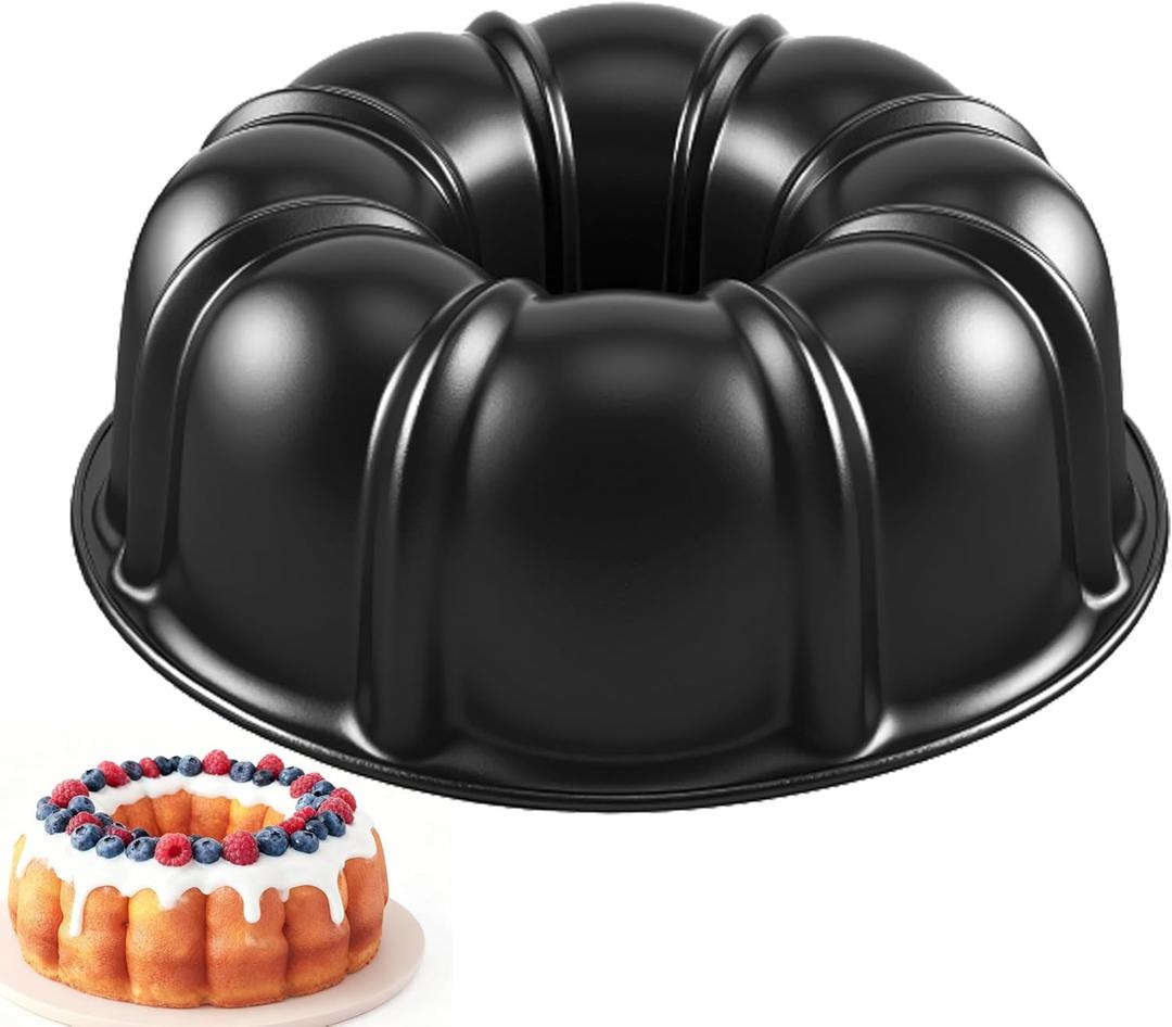 10-Inch Cake Pan, Nonstick Round Cake Baking Pan, Buntz Pound Cake Mold,Tube Bakeware,Baking Mold for Jello/Gelatin/Chocoflan/Flan, Non Toxic, Easy Clean - Black