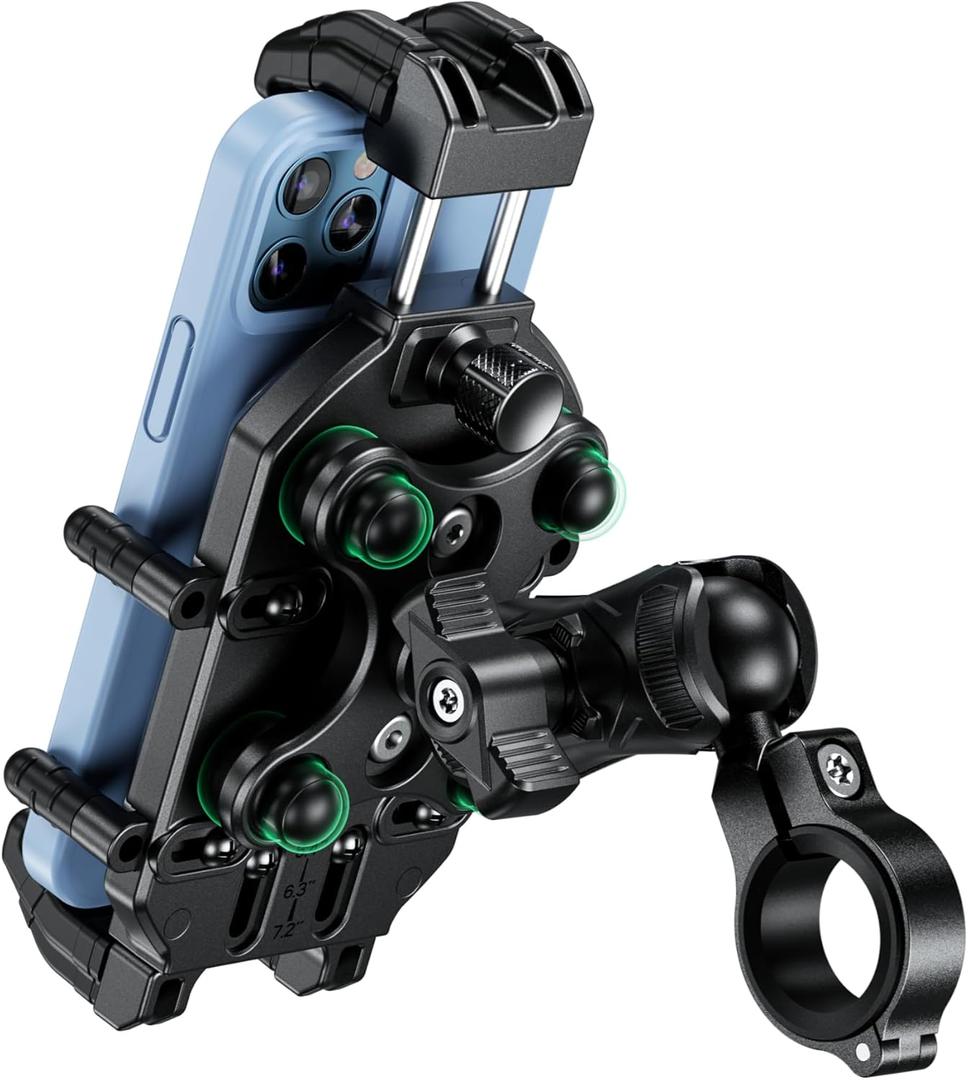 BRCOVAN Anti-Theft Motorcycle Phone Mount Holder with Vibration Dampener & High-Speed Secure Lock, Adjustable Size Handlebar Cellphone Cradle for Bike Bicycle Scooter ATV, Fit 5.4-7.2'' Smartphone