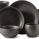 Dinnerware Sets, Stoneware Plates and Bowls Sets, Farmhouse 16 Piece Dish Set for 4, Ceramic Plates Set with Mugs for Kitchen, Scratch Resistant, Dishwasher & Microwave Safe, Matte Black