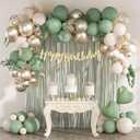 Sage Green Birthday Party Decorations with Happy Birthday Banner Green Fringe Curtain Butterfly Decorations Foil Balloons Happy Birthday Decorations for Women