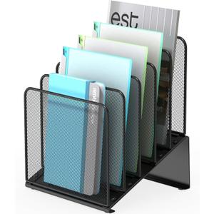 Inclined 5-Section Desk File Organizer, Vertical File Folder Holder File Sorter File Organizer for Desk Desktop Organization for Office Classroom