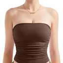 SUUKSESS Women Ribbed Going Out Trendy Tops Ruched Sexy Strapless Tube Tops (Small, 03 Brown)