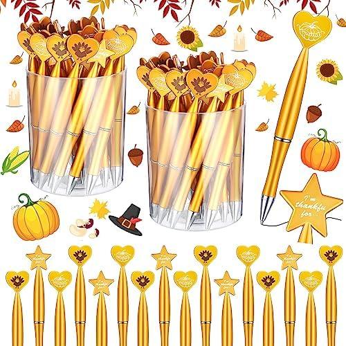 Tinlade 120 Pcs Fall Autumn Thanksgiving Turkey Pens Pumpkin Black Gel Ink Ballpoint Pens Heart Star Shape Decor gifts for Party Favors School Office