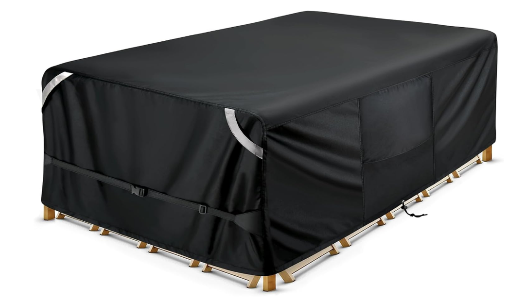 COSLFY Waterproof Patio Furniture Covers for Table and Chairs, HeavyDuty 600D Oxford Outdoor Dining Set Cover with Drawstring, UVResistant AllWeather Protection, Fits 108L x 82W x 28H Inch(Black)