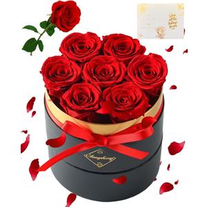 Forever Flowers Preserved Roses in a Box - 7 Preserved Flowers in a Box Last 2-3 Years, Rose Forever Birthday Flower Gifts for Women Her Wife Anniversary Mothers Rose Gift for Her