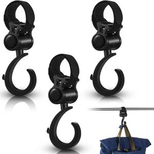 Taiyin 4 Pcs Walker Hook Hanging Multipurpose 360° Rotation Stroller Clip Diaper Bag Hanger for Walker Rollator Crutches Wheelchair Shopping Cart Car Back Seat Purses Bike Wheelchair Pushchair, Black