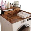 Unionly 2-Tier Washer Dryer Countertop single with shelf and fabirc drawer,laundry topper with Edge and Non-Slip Pad for Washer Dryer Laundry Hamper Counter Storage Organization (rustic brown, single), Twin