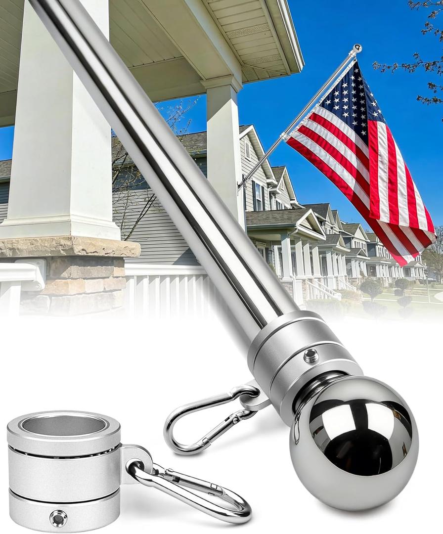 57" One-Piece Flag Pole, Heavy Duty Stainless Steel Flagpole, 2 Thicker Wall, Waterproof & Rust-Resistant, 360 Rotating Anti-Wrap Rings, Fits 1-Inch Brackets(Not Include) for House, Truck, Boat...