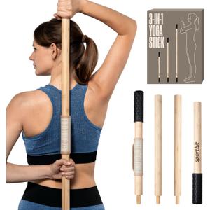 SportBit Bamboo Yoga Stick with Neck Pillow - Collapsible and Portable 5.1FT Mobility Stick and Exercise Stick - Fully Adjustable Yoga Accessories Perfect for Stretching, Posture Correction, Balance