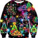 Idgreatim Unisex Ugly Christmas Crewneck Sweatshirt Novelty 3D Graphic Long Sleeve Sweater Shirt (Christmas Tree Snowman)
