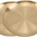 Stainless Steel Gold Plates 2 Set Round Dinner Dishes 10 Inch Metal Plates Great for Picnic,Outdoor Camping Plate,Shatterproof Dishwasher Safe