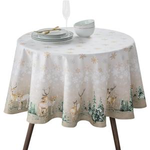 Maison d' Hermine Table Cloth Round Table 100% Cotton 63 Inches Fall Tablecloth Reusable Everyday Use for Thanksgiving Christmas Decorations Dining Farmhouse Party (Deer in The Woods)