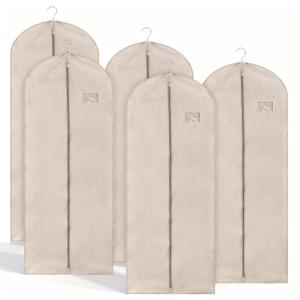 5 Pcs Cotton Garment Bags for Hanging Clothes, 24 x 55 Inch Suit Bags for Closet Storage Thickened Breathable Suit Bag with View Window for Suits, Overcoats, Coats, Jackets, Shirts