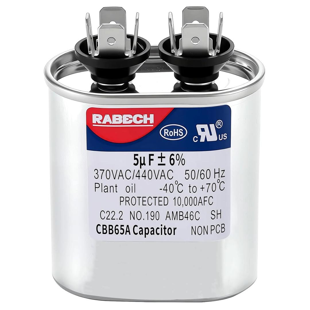 5uF 5MFD CBB65A Oval Run Start AC Capacitor 5 uF MFD CBB65 370V 440V 450V A/C Capacitors 370 450 Volt VAC 6% 50/60Hz for Air Conditioner