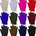 Glooarm 12 Pairs Winter Gloves Knit Warm Adult Stretchy Magic Gloves Bulk for Men Women Teens (Medium, Beige, Gray, Red, Royal Blue, Dark Color a)