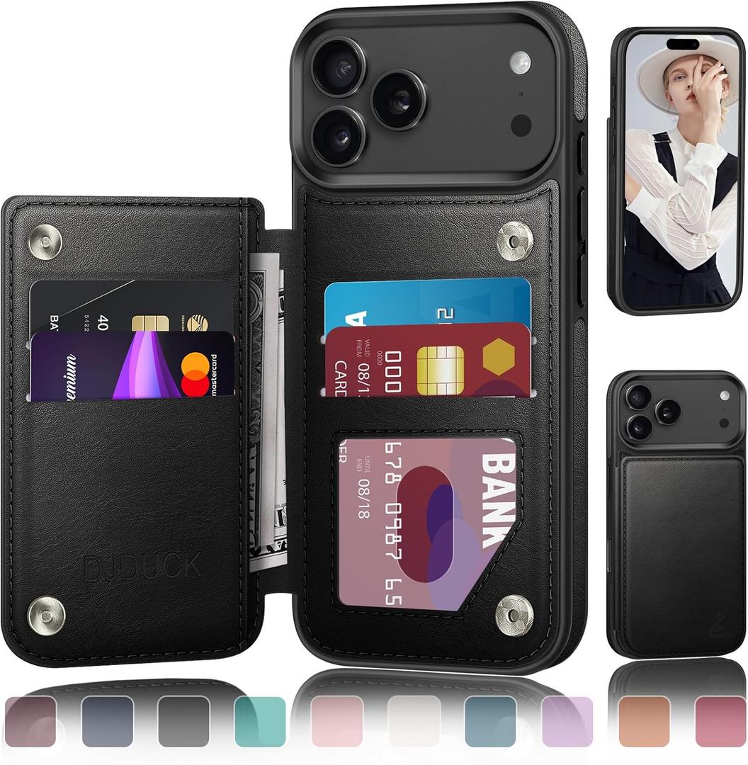 DJDUCK Designed for iPhone 17 Pro Max Case Wallet with Card Holder, [Magnetic Clasp Cover] [RFID Blocking Leather Protection] Shockproof Women Men Cases 6.9 Inch for Apple 17 ProMax Black