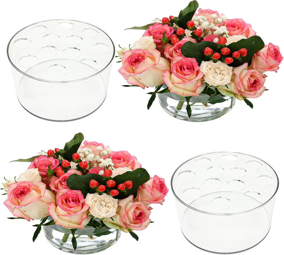 4PCS Acrylic Flower Vase for Centerpieces, 5.51" 12 Holes Clear Round Vase, for Wedding Birthday Party Table Decor Indoor/Outdoor Events