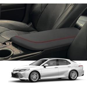 Blazeray Car Center Console Armrest Cover for Toyota Camry 2018-2023 Interior Accessories Leather Anti-Scratch Elbow Arm Rest Cover Cushion Pad Protector Saver (Black Leather with Red Stitches)