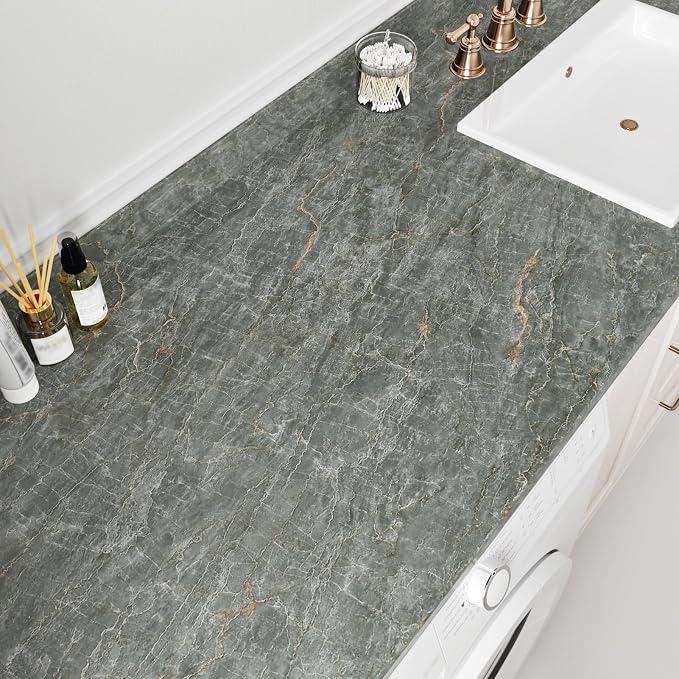 2 Grey Marble Contact Paper Peel and Stick for Countertops Gold Marble Wallpaper Self Adhesive Countertop Contact Paper Waterproof for Cabinets Backsplash Bathroom Table Decorative 15.7"×78.7"