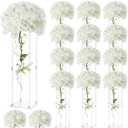 Geetery Tall Acrylic Wedding Flower Stand Centerpieces Clear Elegant Vase Column Stand with Artificial Hydrangea Flowers for Wedding Party Table Home Decorations(12 Pcs,20 Inch)