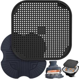 2 PCS Air Fryer Trivets Silicone and Splatter Shield for Ninja Crispi,Heat Resistant Mat for Air Fryer for Air Fryer Accessories,for Ninja Combi Accessories Kitchen Air Fryer Trivet(Dark Blue&Black)