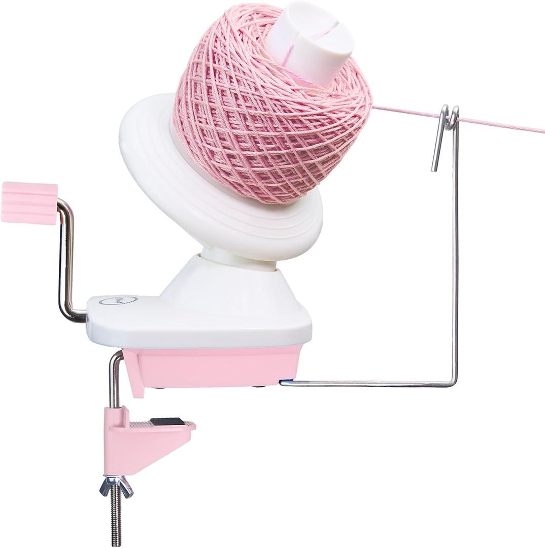 Olikraft Manual Yarn Winder | Yarn Ball Winder, Roller, Baller Crochet Spinner for Crocheting | Clamp for 1 3/4" Surfaces | Create Cakes up to 4oz (Pink)