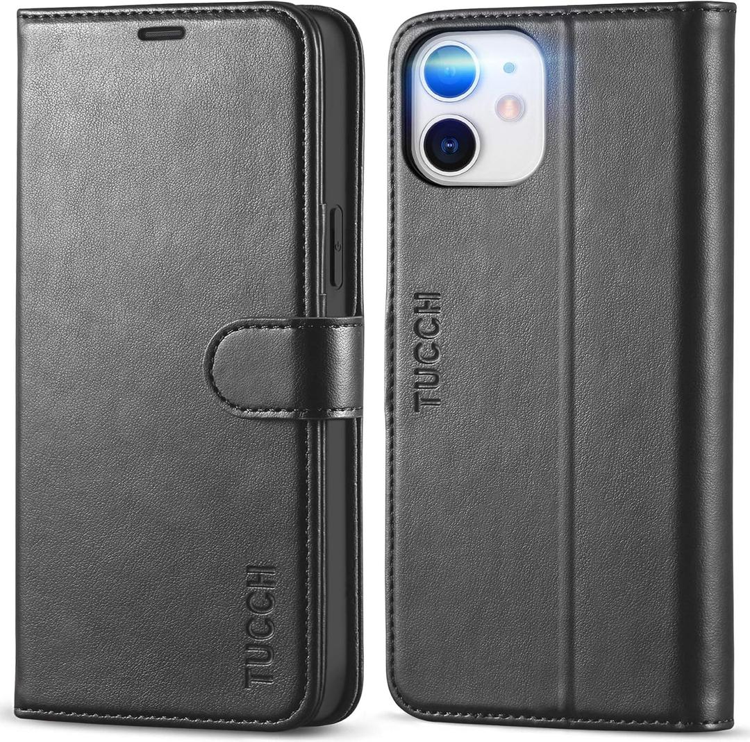 TUCCH Wallet Case for iPhone 12 /iPhone 12 Pro 5G, RFID Blocking Card Slot Stand [Shockproof TPU Interior Case] PU Leather Magnetic Protect Flip Cover Compatible with iPhone 12 Pro/12 6.1-inch, Black