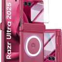 Magnetic for Motorola Razr Ultra 2026/2025 Case,Hinge Protection, Screen Protector, Compatible with MagSafe, Translucent Frosted, Shockproof Slim Cover for Razr Ultra 2026/2025-Rose Red
