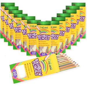 14 x ThEast Rainbow Pencils, Pack of 14(140 Pieces), 4 Color in 1 Multicolored Pencil for Kids, Assorted Colors for Drawing, Coloring, Sketching, Art Supplies, Pre-sharpened