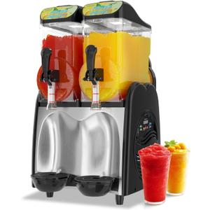 GSEICE Slushie Machine 8 Gallons Commercial Slushy Machine Stainless Steel for Beverage Slushies Cider Slushes, 110V/60Hz Margarita Machine with 2 Tanks for Business Mobile Bar Party Restaurant (Black)