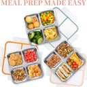 3 Pack Stainless Steel Bento Lunch Box, 4 Compartment Snack Containers, Divided Meal Prep Lunch Containers, Food Storage Containers For Work and Travel