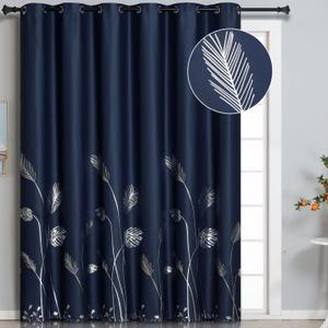 Estelar Textiler Blackout Curtain for Bedroom 80W x 96L Inch Long Silver Palm Tree Thermal Insulated Window Curtain Panel for Dining Room, 6.6ft Wide x8ft Long, Navy Blue, 1 Panel