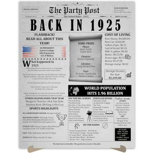 100th Birthday Party Decorations Poster - 100 Years Ago Anniversary Card for Women and Men. Back In 1925 Home Decor Supplies for Her or Him Turning 100 Years Old. 11 x 14 In Birthday Retro Card
