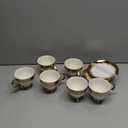 LETAOTAO Tea Cups and Saucers Set of 6, 7 oz Ceramic Turkish Coffee Cup With Gold Trim for Cappuccino, Latte, Mocha, Au Lait, Double Espresso, White