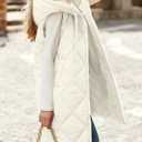 MEROKEETY Womens Sleeveless Quilted Long Puffer Vest Hooded Full Zip Jacket Coats with Pockets (Beige)