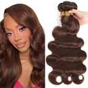 #4 Bundles Body Wave Human Hair Bundles Chocolate Brown Bundles Human Hair 12 14 16 Inches Unprocessed Brazilian Virgin Hair Extensions 3 Bundles 300g Total for Black Women Brown Bundle