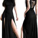 SINROYEE Women High Slit Long Dress Sexy Sleeveless Cocktail Dress Sexy Cutout Bodycon Party Club Cami Dresses (Small, Black 2)
