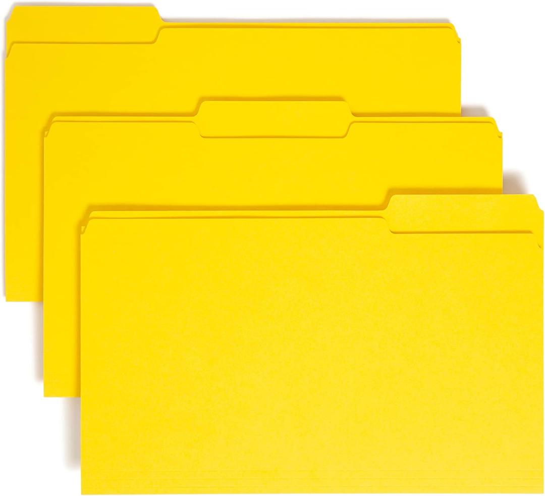 Smead Colored File Folder, 1/3-Cut Tab, Legal Size, Yellow, 100 per Box (17943)