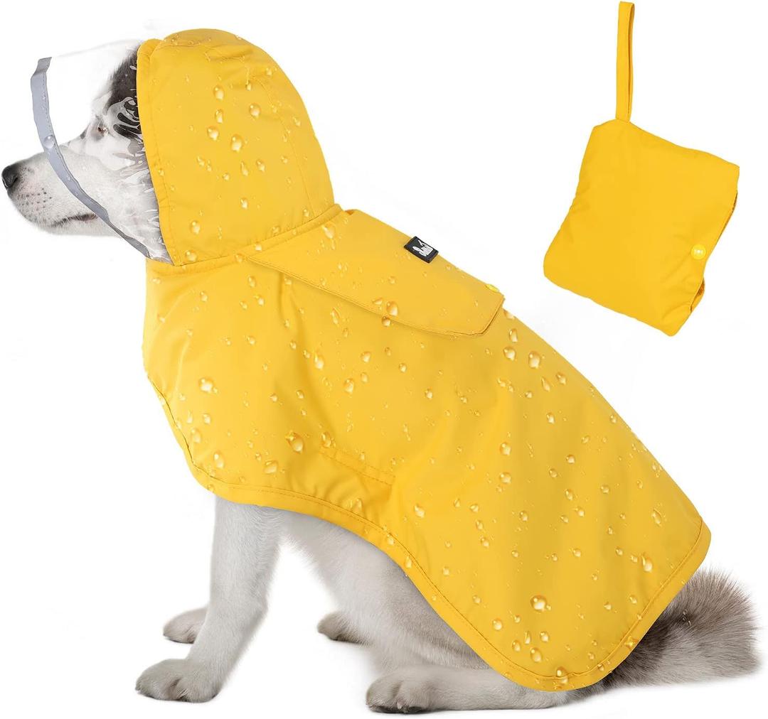 Lukovee Dog Raincoat, Adjustable Dog Rain Jacket with Clear Hooded Double Layer for Dogs Puppies, Waterproof Rain Coat Poncho with Reflective Storage Pocket & Rim (Yellow, L)