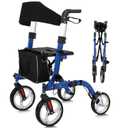 All Terrain Rollator Walker with Seat, Backrest, Handles, Walker for Seniors, 12" Rubber Wheels Foldable Lightweight Aluminum Walkers, Outdoor Rolling Walker Adjustable Height for Seniors Adults