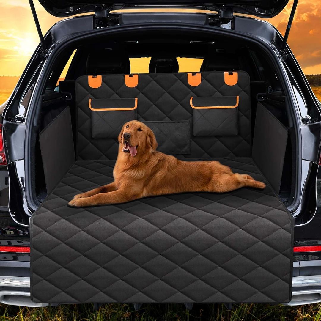 4-in-1 SUV Cargo Liner for Dogs, Non-Slip Water Resistant Pet Trunk Mat with Side Flaps Protector & Back Seat Organizer, Dog Backseat Cover for SUVs Vans (Standard)