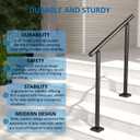 Heavy Duty Aluminum Round Handrail for Indoor or Outdoor Steps & Stairs Maximum Load Capacity 800lbs, 0-3 Steps Stair Handrail Kit, Porch & Deck (Textured Black, 3ft)