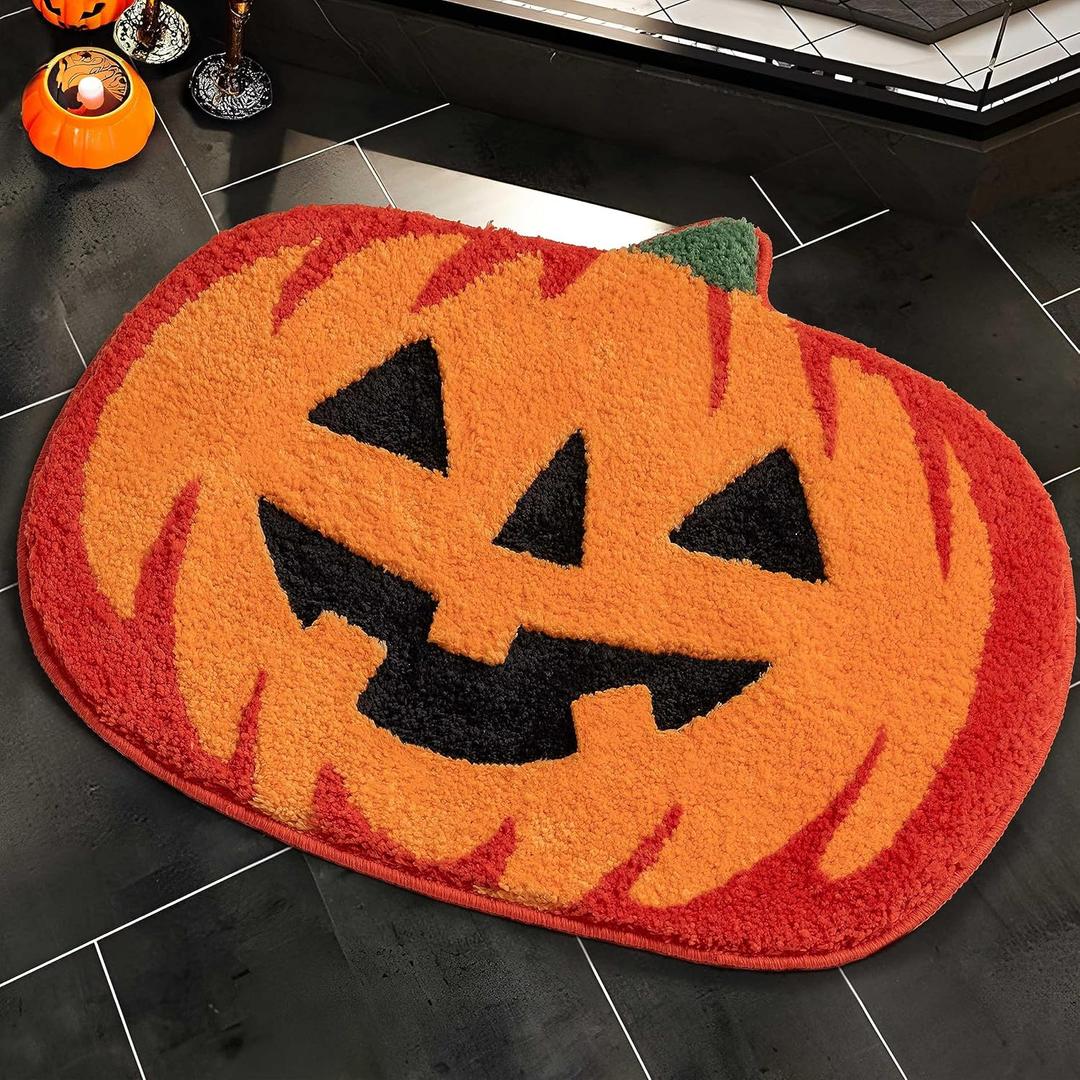 Halloween Pumpkin Bathroom Rugs, Non Slip Washable Absorbent Bath Mat, Autumn Funny Cute Microfiber Bathroom Rug for Shower Tub
