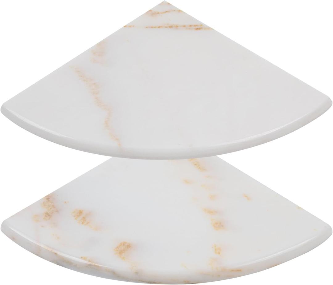 2 Pcs Gold Marble Corner Shower Shelf, 9 Inch Wall Mounted Marble Corner Shelves for Shower Bathroom Kitchen, Polished