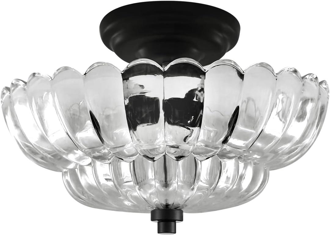 Ceiling Lights Semi Flush Mount Ceiling Light, Modern Black Ceiling Light with White Glass,Ceiling Lights Fixture Suitable for Bedroom Dining Room Kitchen Living Room(Excluding Free Bulbs)