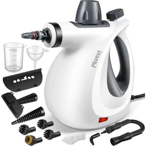 Pressurized Handheld Multi-Surface Natural Steam Cleaner with 12 pcs Accessories, Multi-Purpose Steamer for Home Use, Steamer for Cleaning Floor, Upholstery, Grout and Car (Grey) (Grey)