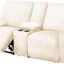 ULTICOR Reclining Love Seat with Middle Console Slipcover, 8-Piece Velvet Stretch Loveseat Reclining Sofa Covers, 2 seat Love seat Recliner Cover, Thick, Soft, Washable, Love seat Slipcovers (Ivory)