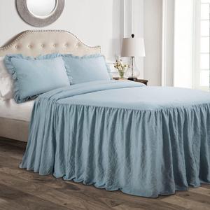 Lush Decor Ruffle Skirt Bedspread Set - 3-Piece Luxurious Farmhouse Bedding - Elegant Ruffle Detail - Timeless Style - Soft Lightweight Sheets - Queen, Lake Blue