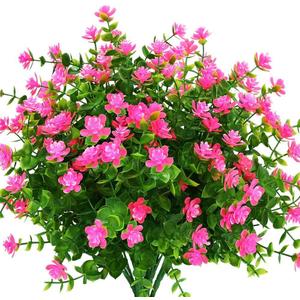 24 Bundles Outdoor Artificial Fake Flowers UV Resistant No Fade Boxwood Faux Plastic Plants for Garden Patio Porch Window Box Home Wedding Farmhouse Dcor (Pink)