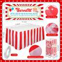 52 Pcs Carnival Circus Party Decorations Concession Stand Supplies Kit with Concession Banner 50 Popcorn Bag 1oz Red and White Striped Table Skirt Movie Night Decor for Carnival Circus Party